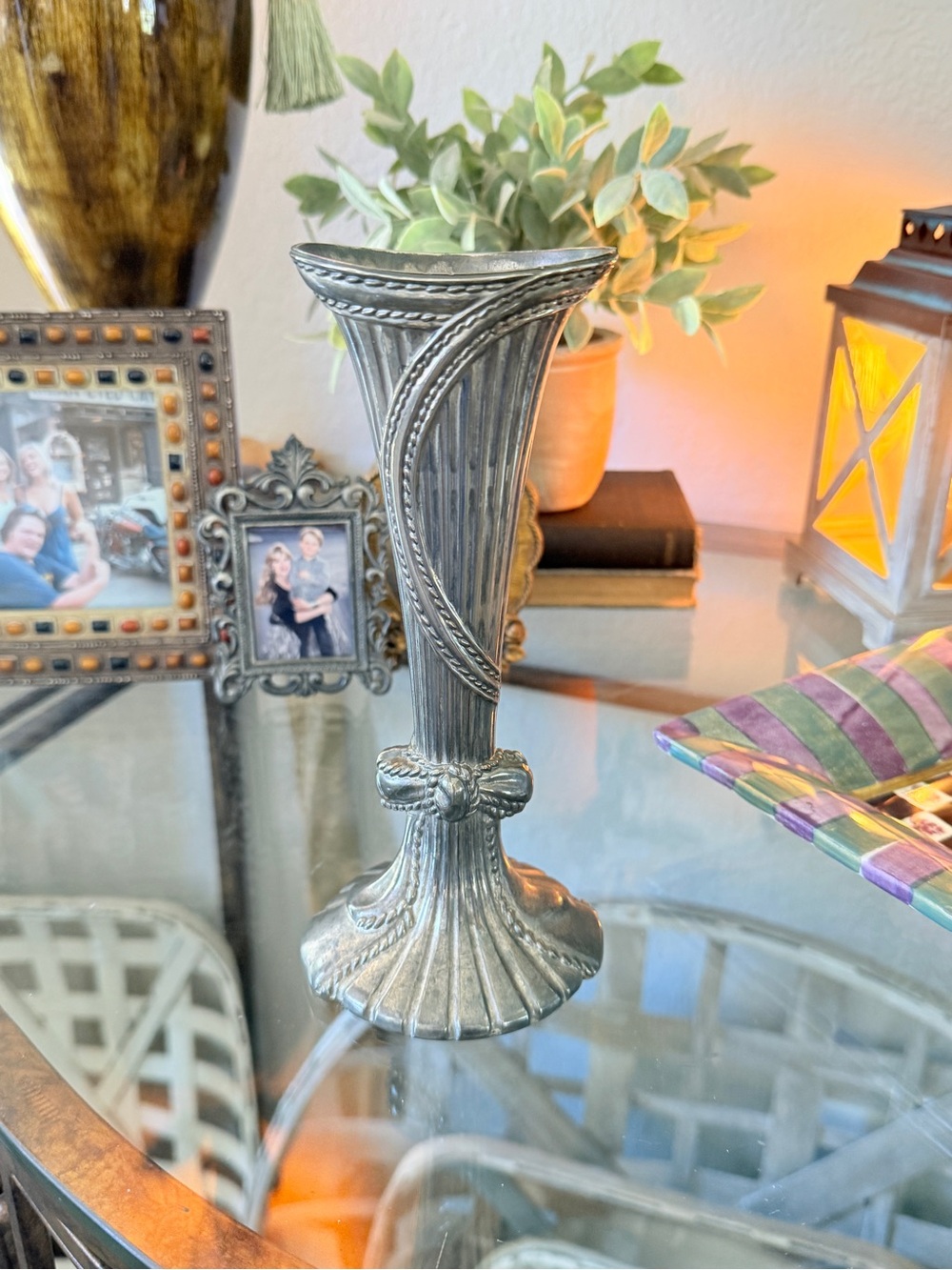 Vintage Silver Fluted Bud Vase with Rope Bow Design - Picture 12 of 15